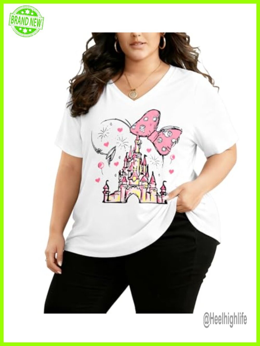 Plus Size Magic Castle Graphic V-Neck T-Shirt Women Vacation Tee